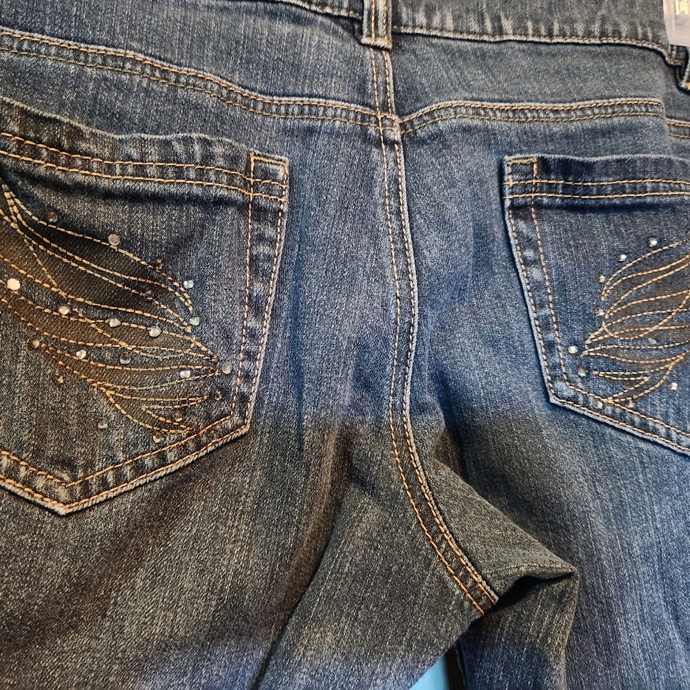 Harley Davidson Womens Boot Cut Jeans Med Dark Wash Biker Wings 6 Long Blue EUC - Picture 7 of 7